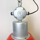 Large Red Painted Industrial Factory Lamp from Elektrosvit, 1960s