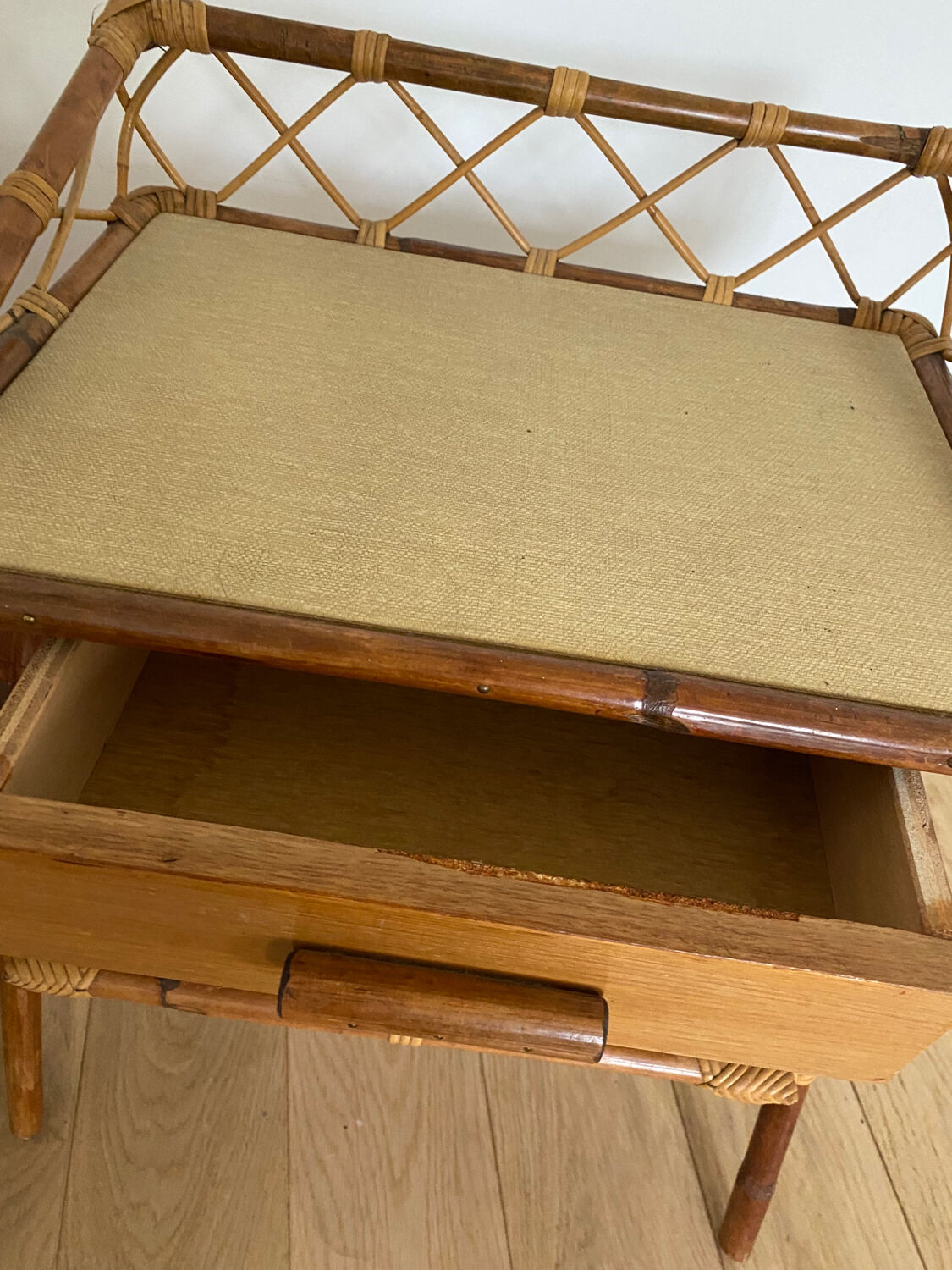 Pair of rattan bedside tables