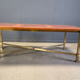 Vintage burl wood and brass dining table by Belgochrom, 1970s