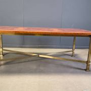 Vintage burl wood and brass dining table by Belgochrom, 1970s