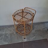 Mid-century Italian Bamboo and Rattan Round Bar Cart