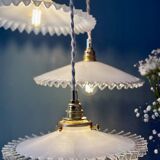 Vintage triple pendant lamp in white opaline