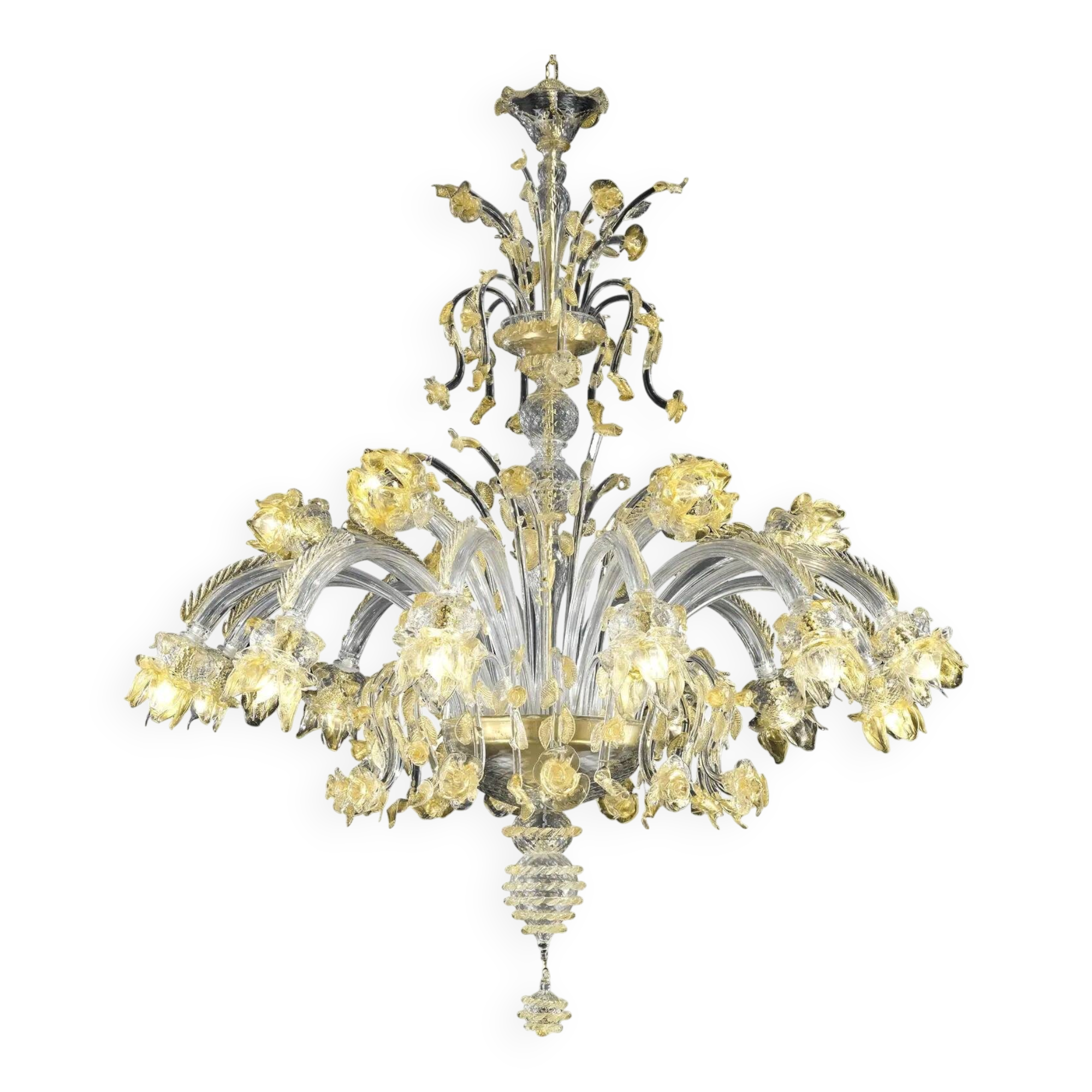 Huge Luxury Italian Chandelier With Flowers and Leaves Murano Glass
