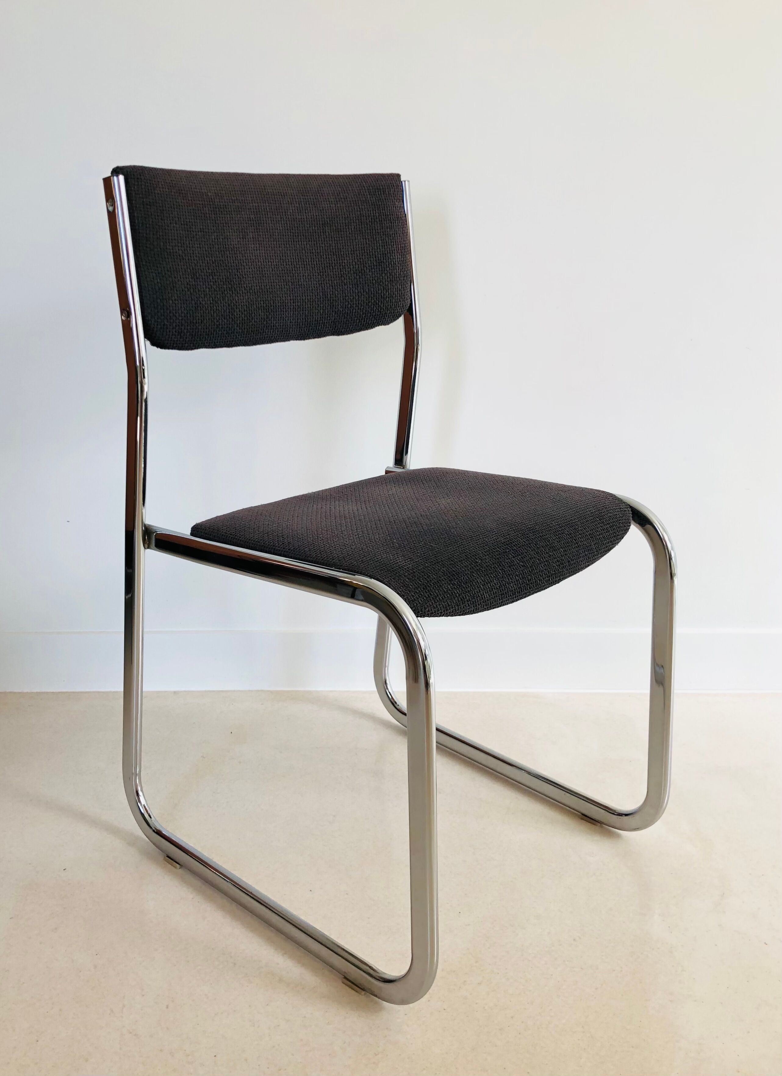 Chrome chair in gray fabric, Italy 1970s