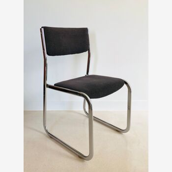 Chrome chair in gray fabric, Italy 1970s