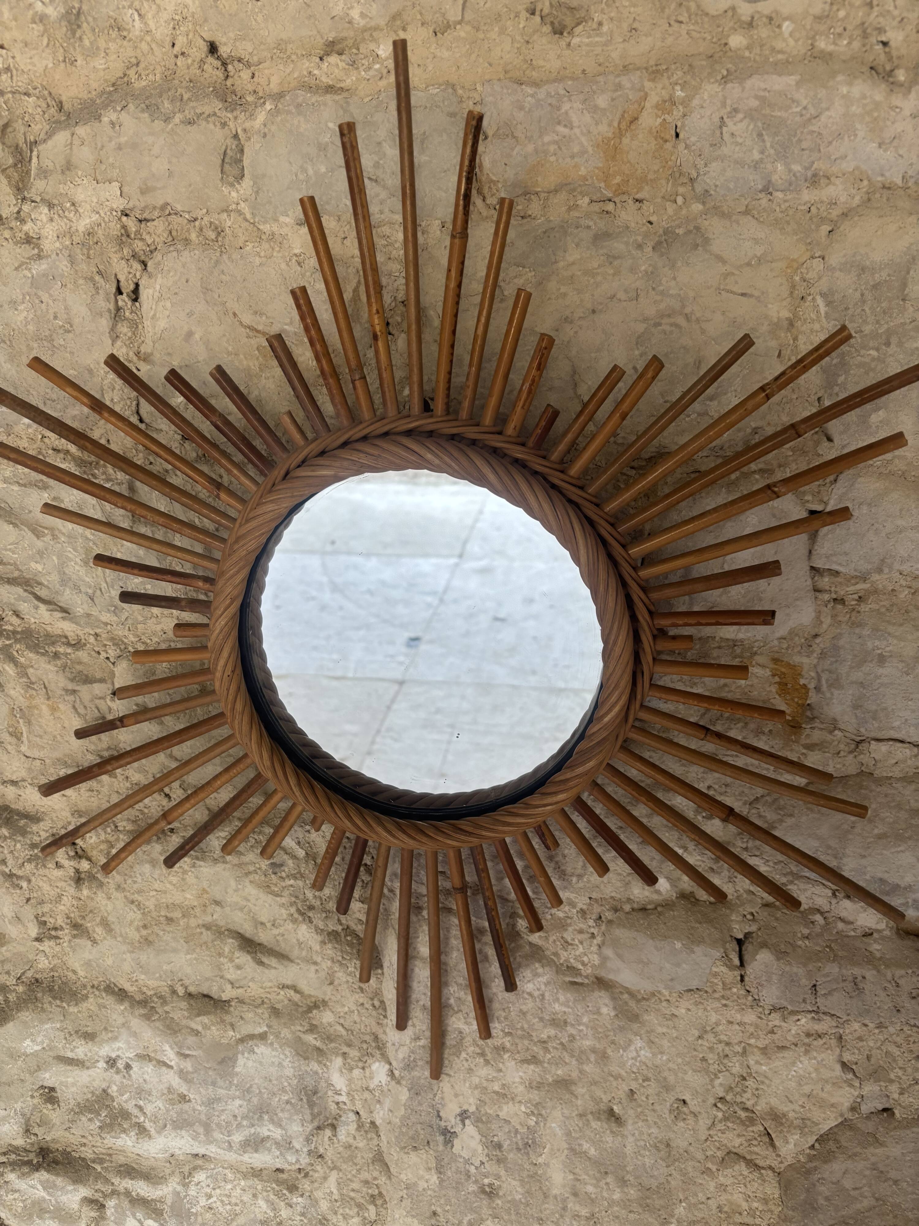 Rattan sun mirror – 1960s/70s