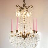 Lustre Suédois ancien en bronze avec bougies vers 1930