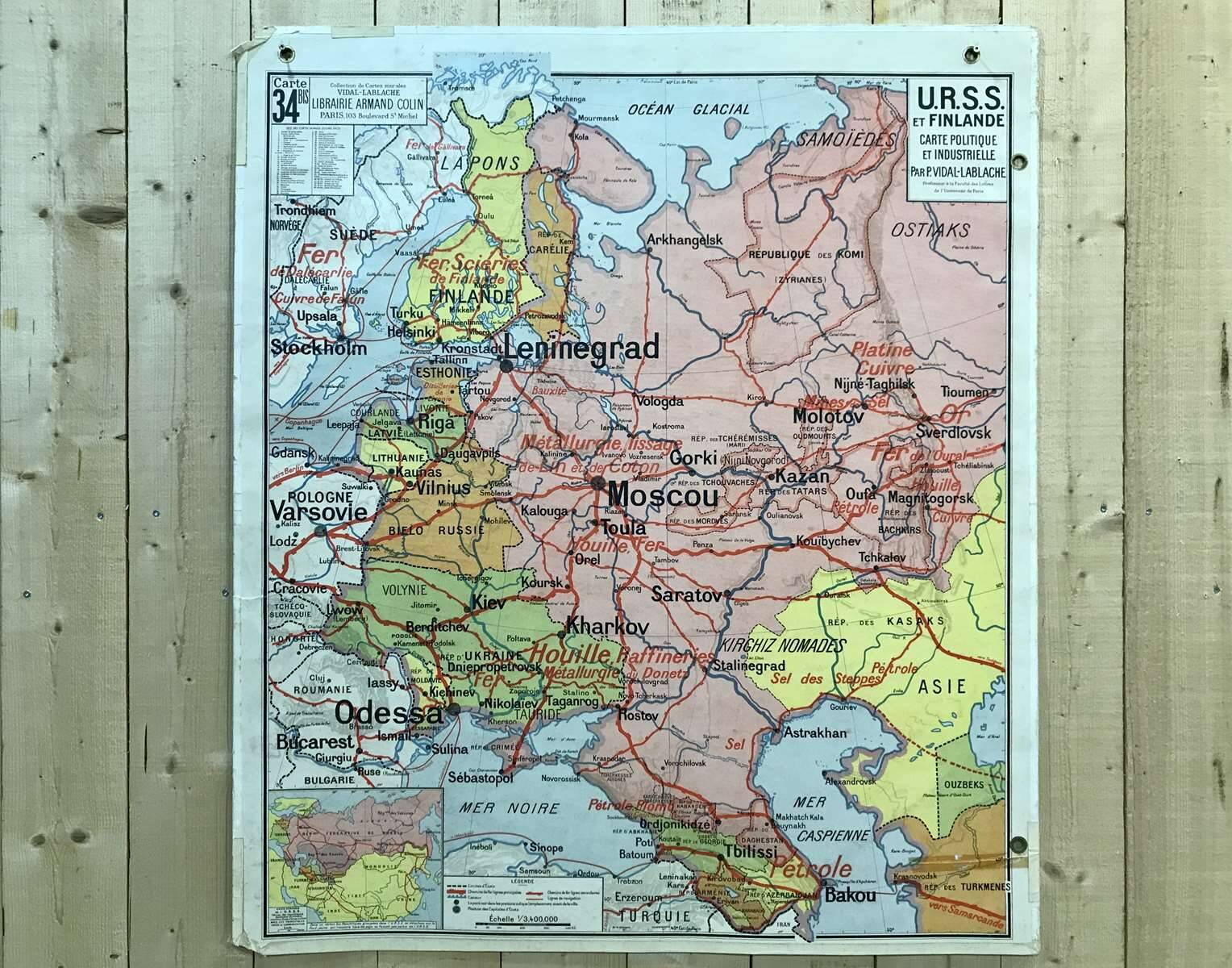 USSR and Finland, Map N°34 and 34bis by Vidal-Lablache, Librairie Armand Colin