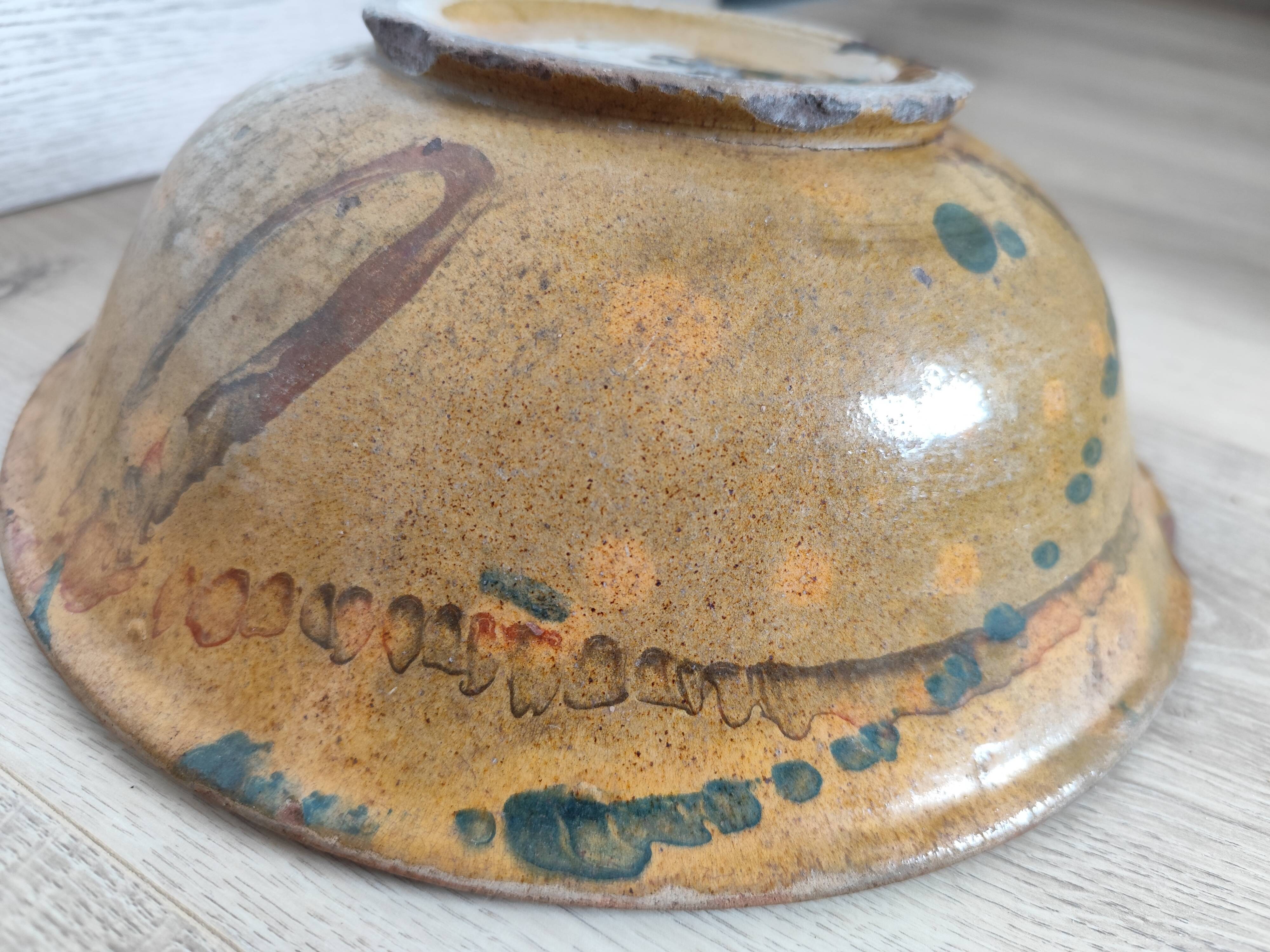 VALLAURIS Flat soup bowl antique Glazed terracotta 30.5 cm