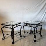 Pair of vintage wrought iron and glass side tables – Mediterranean style