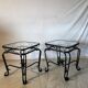 Paire de tables d’appoint vintage en fer forgé et verre – esprit Méditerran