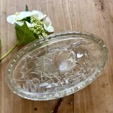 Vintage glass butter dish with cow decorations
