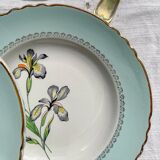 6 vintage white and green porcelain soup plates Iris Moulin des Loups "Sargosse" 1950s