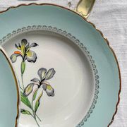 6 vintage white and green porcelain soup plates Iris Moulin des Loups "Sargosse" 1950s