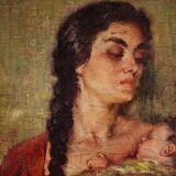 Tableau espagnol signé Maternité XXe siècle