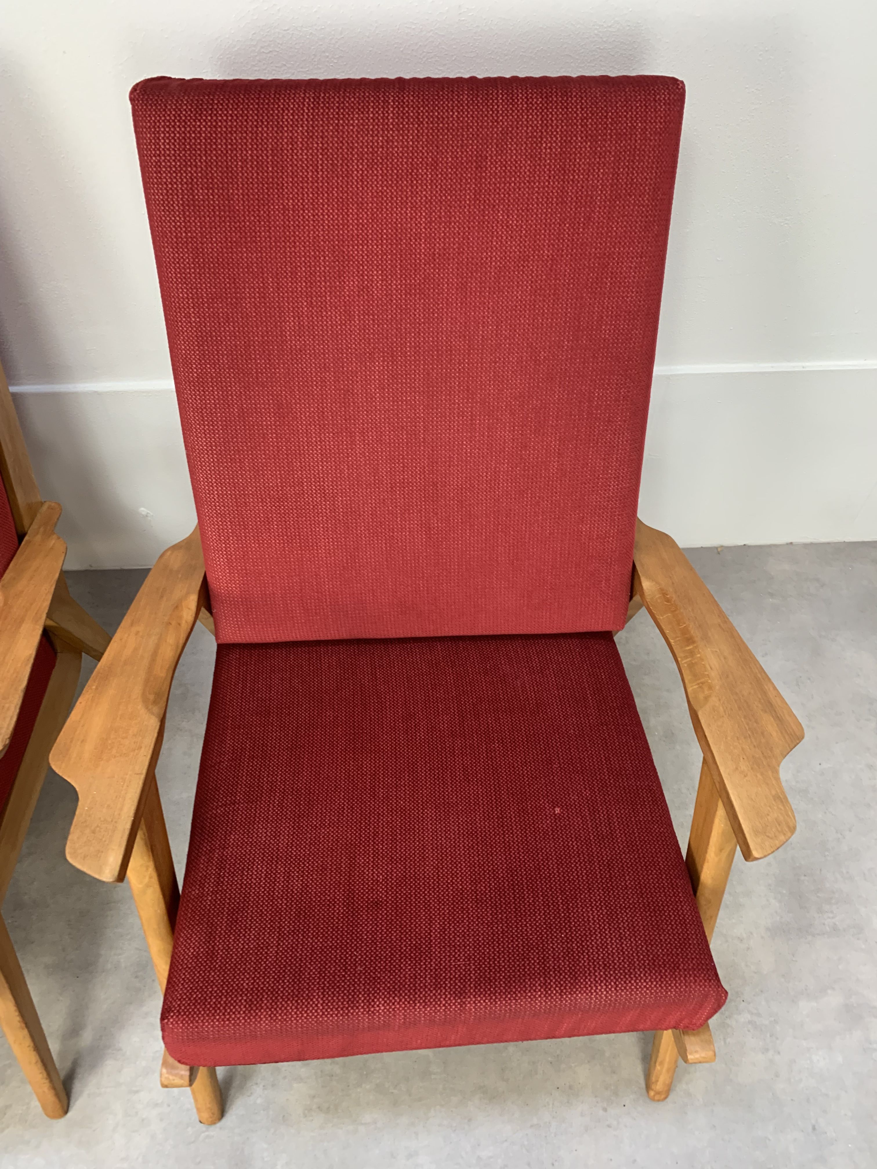 Pair of 50s vintage boomerang armchairs velvet and wood