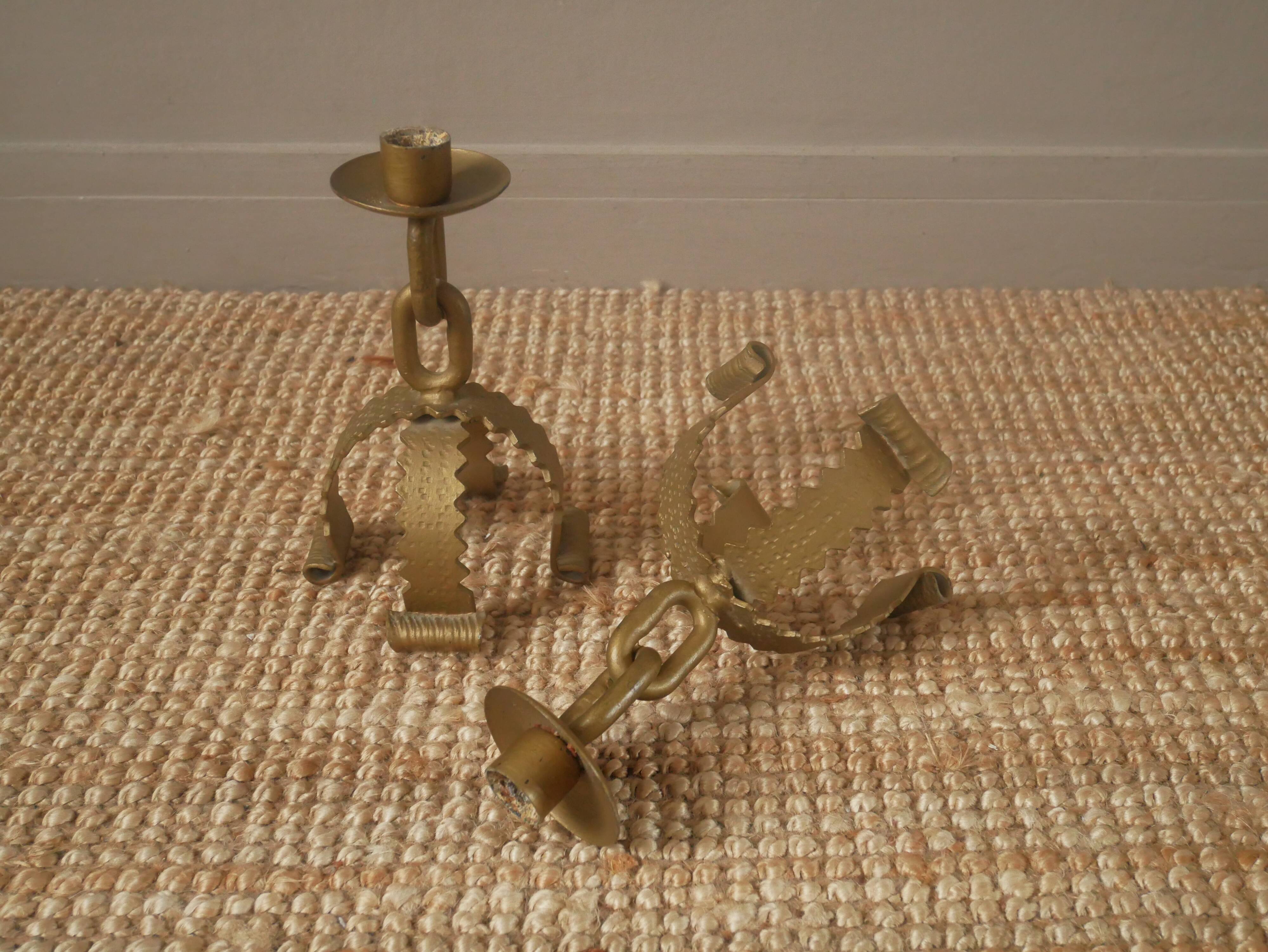 Candelabra candle holders brutalist design handcrafted wrought iron folk art candlesticks