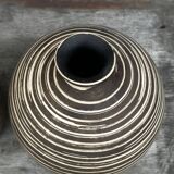 Two Vintage Ethnic Ceramic Vases in Cream and Brown Striped