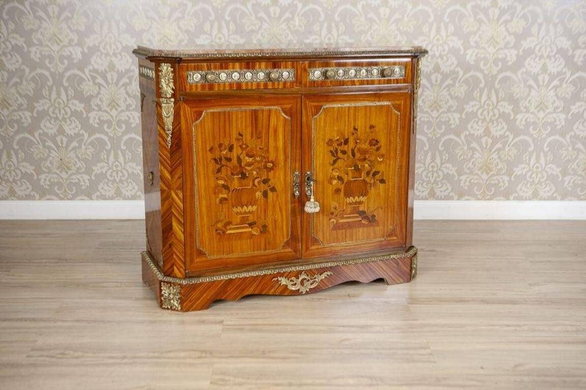 Vintage Two-Leaf Cabinet with Marble Top, 1940s