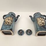 Oil and vinegar set in blue marbled style ceramic