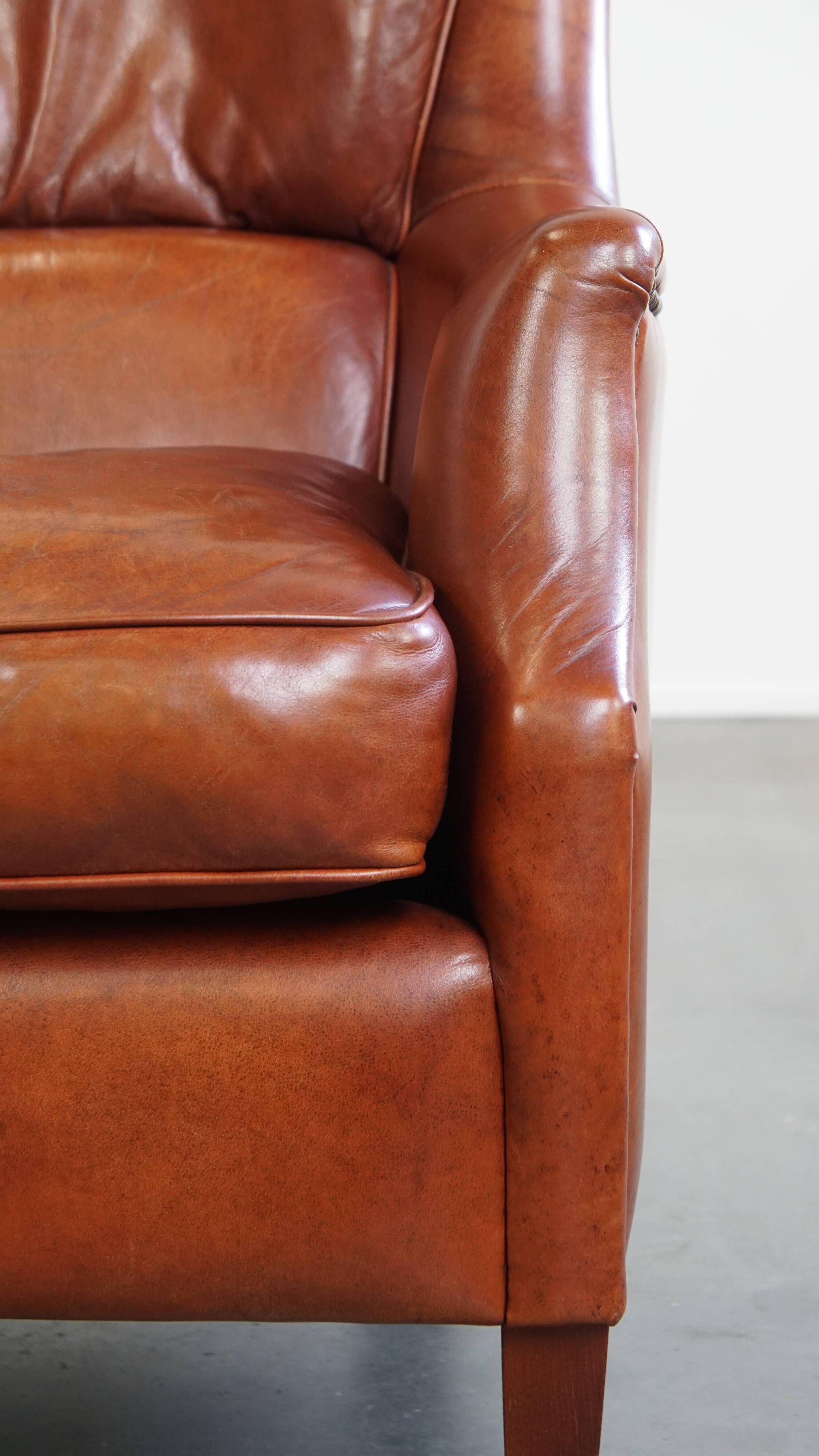Armchair Made from Cognac-Colored Cowhide Leather