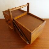 Sewing basket to lay vintage wood