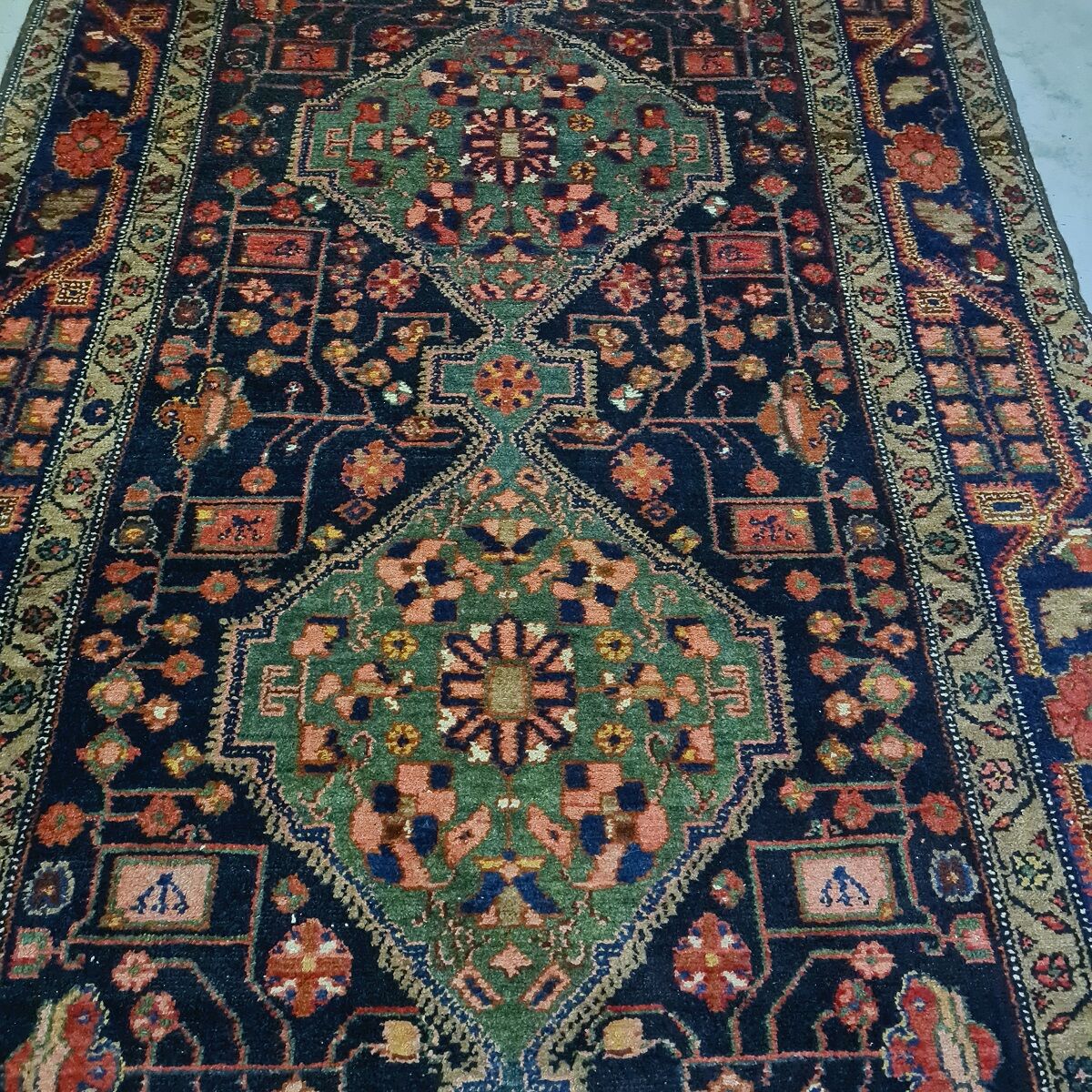 Old hand knotted kurdish woolen kolyai carpet. mid 20th century.