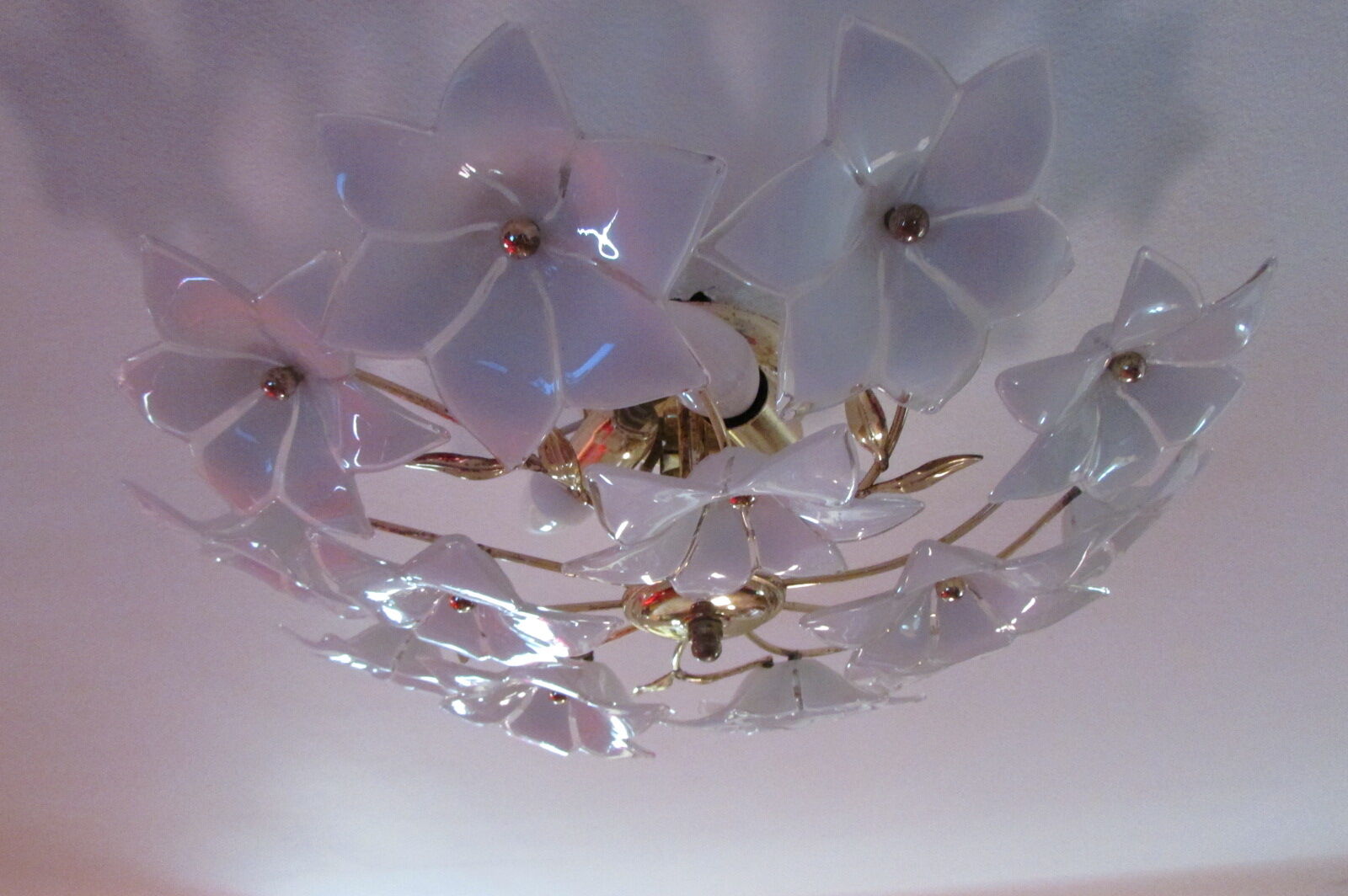 Murano Glass and Golden Brass ceiling lamp, 1970s