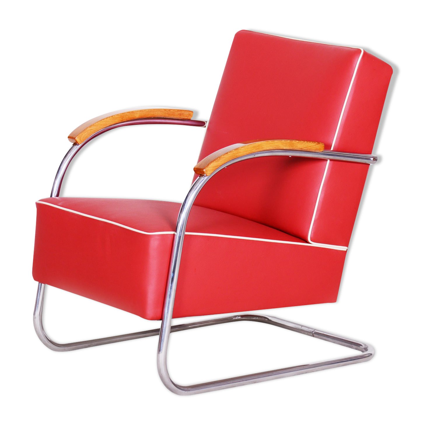 Red Mucke Melder armchair - 1930s Czechia