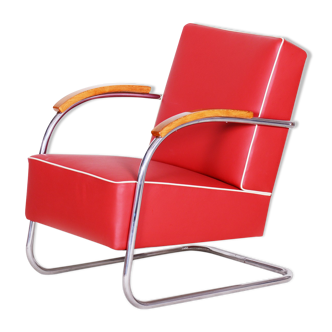 Red Mucke Melder armchair - 1930s Czechia