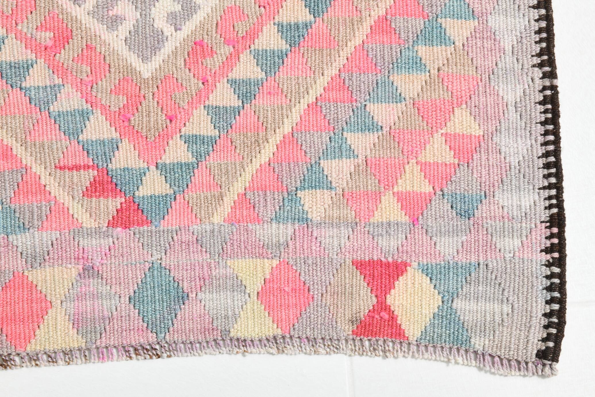 3x13 Soft Pink Turkish Vintage Runner Rug, 94x404Cm