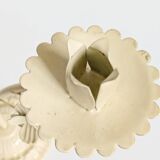 Vintage Italian white painted cast iron candlestick, floral motif, 1970s