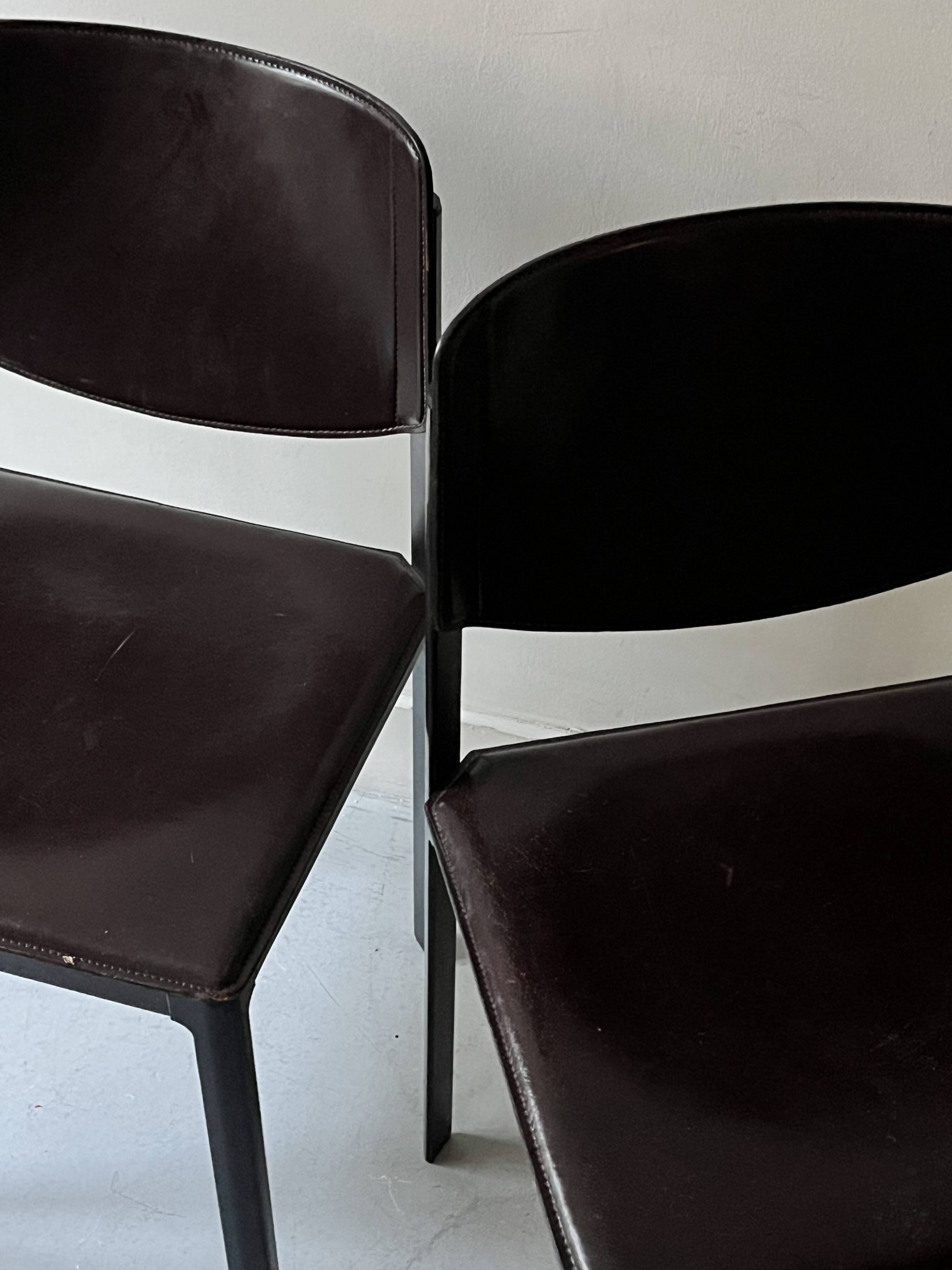 Set of 2 Italian chairs in brown Havana leather, design MATTEO GRASSI