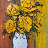 Painting "Bouquet of yellow roses" by Patrick HUGONNOT (1963) + frame