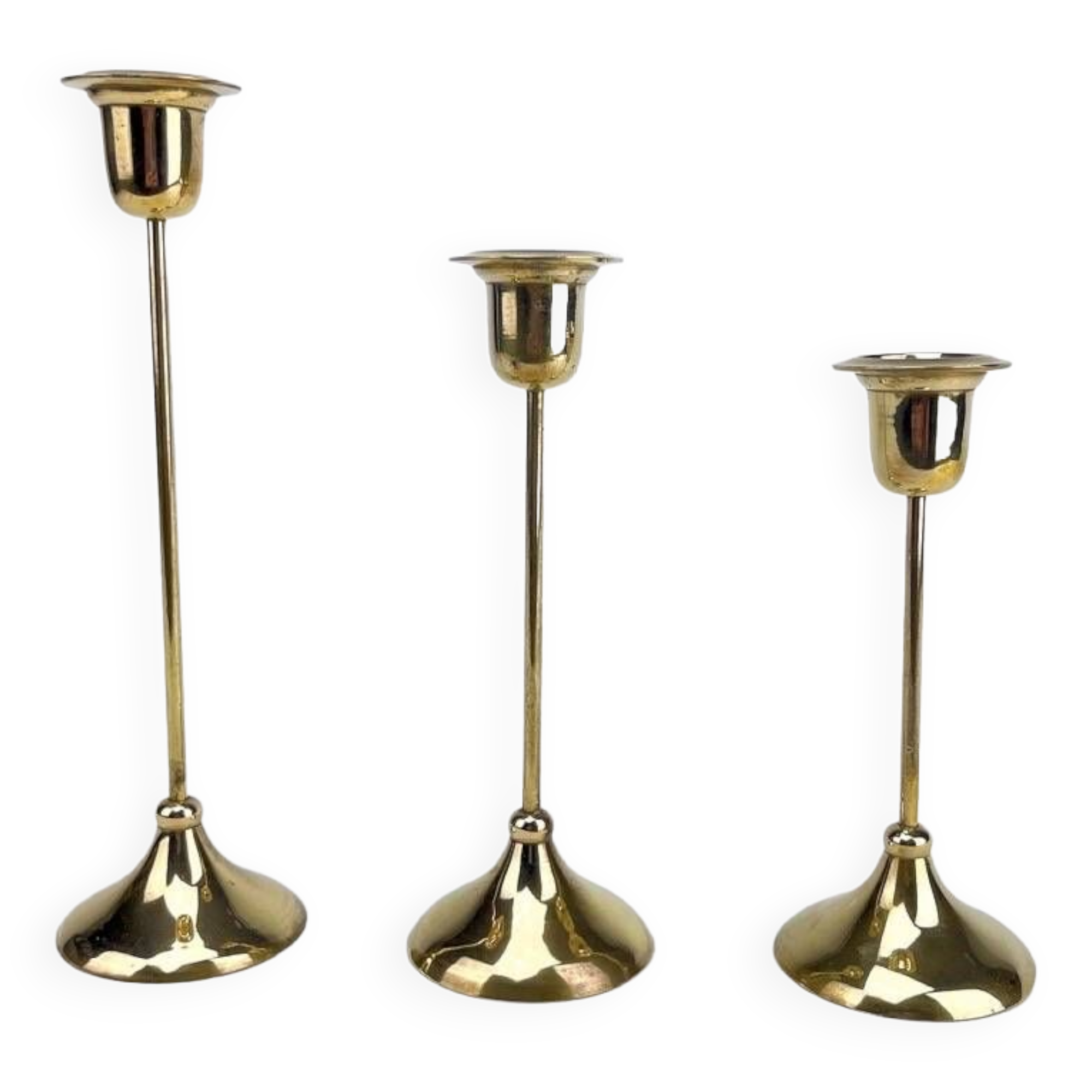 Trio of Scandinavian brass candlesticks