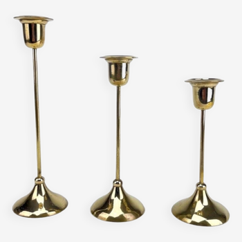 Trio of Scandinavian brass candlesticks