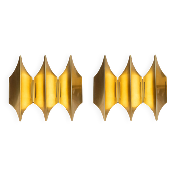 Paire de 2 appliques danoises Gothic 3 par Bent Karlby, Lyfa, années 1960.