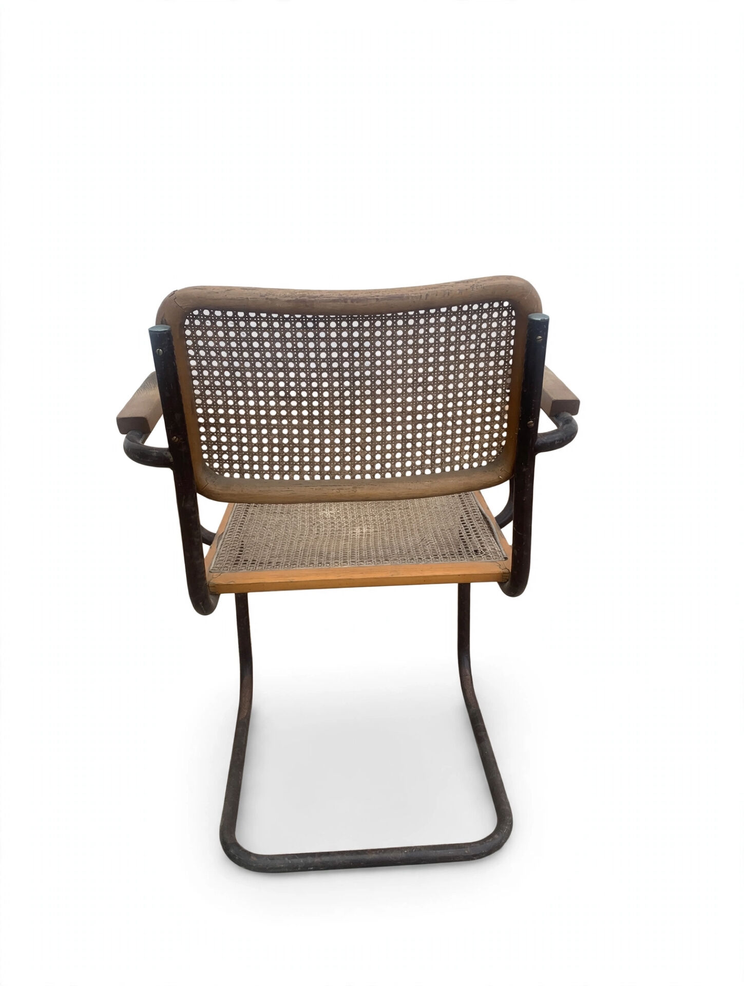 Fauteuil cantilever 1950s fer massif et cannage - Proto Cesca - La mam
