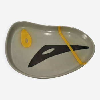 Ceramic dish by Peter Orlando, free form with abstract decoration, 1950s
