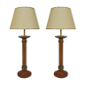 Pair of art deco lamps in wood and patinated bronze around 1930