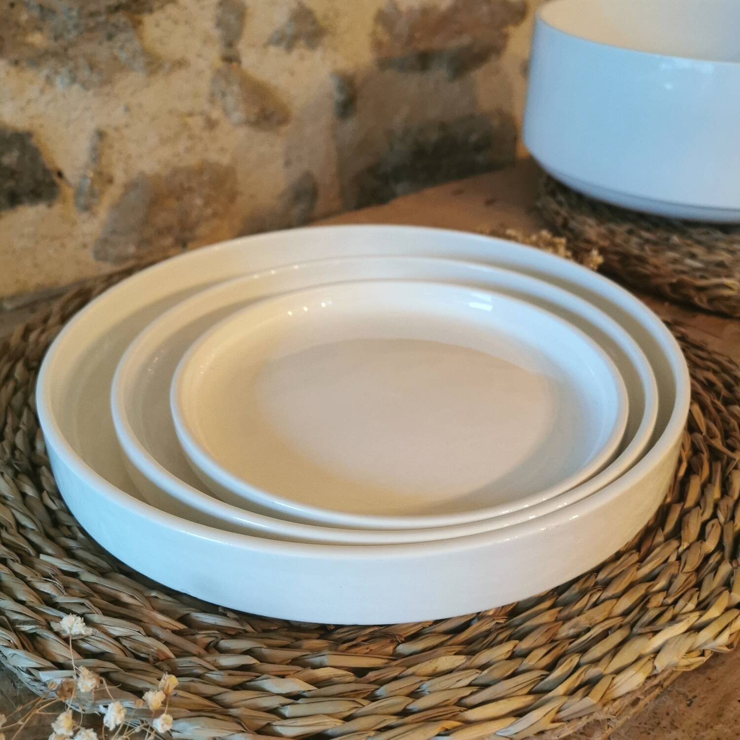 3 vintage dishes, Nesting service by Michel HAMON, Gien Prisunic 1970