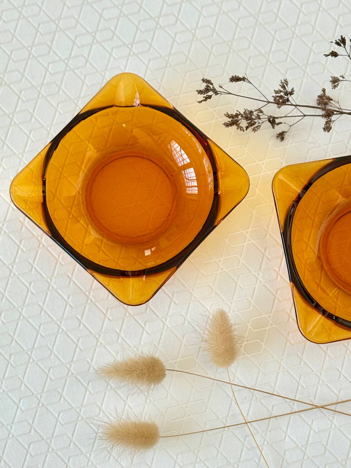 Lot de 2 cendriers vintage 70 Duralex verre ambré