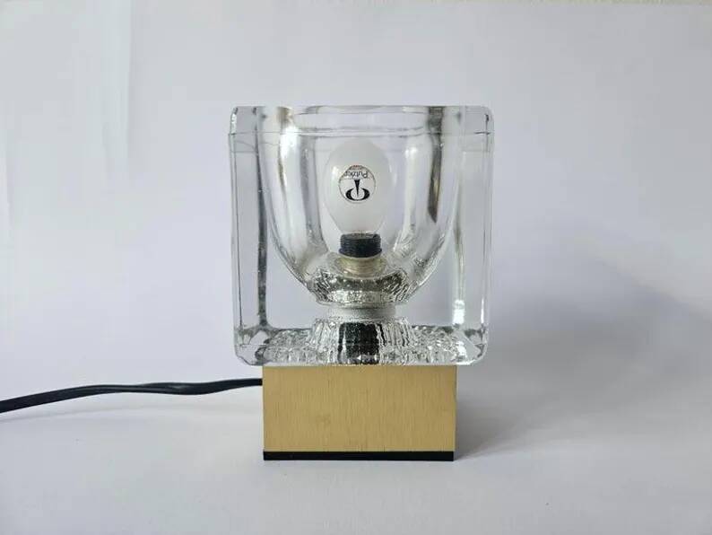 Midcentury Rare Ice Cube Glass Table Lamp, Peill & Putzler, Germany, 1970s