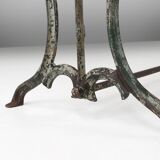 French bistro table with elegant metal base and oak top, ca. 1890