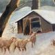 Painting "The sheepfold in winter" signed mid-XX° Sheep