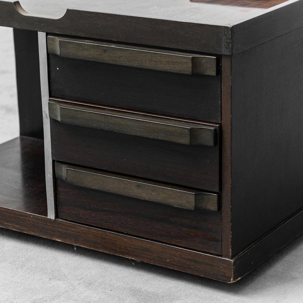 Tavolino da caffè multifunzione con ruote legno metallo anni ’70 vintage