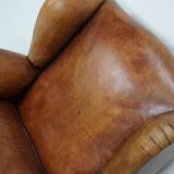Vintage Dutch cognac coloured leather club chair, with footstool