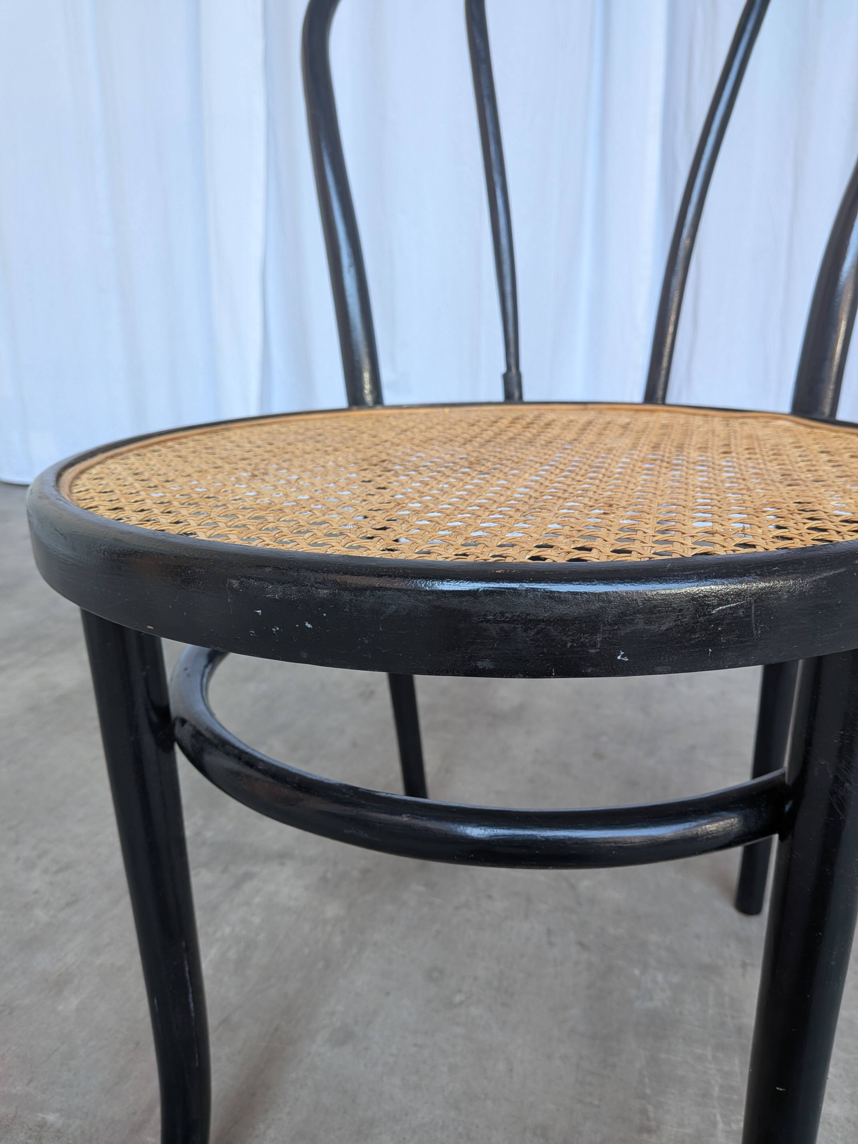 Mid-Century Thonet Style Dining Chair / Black Bentwood & Cane Seat Vintage