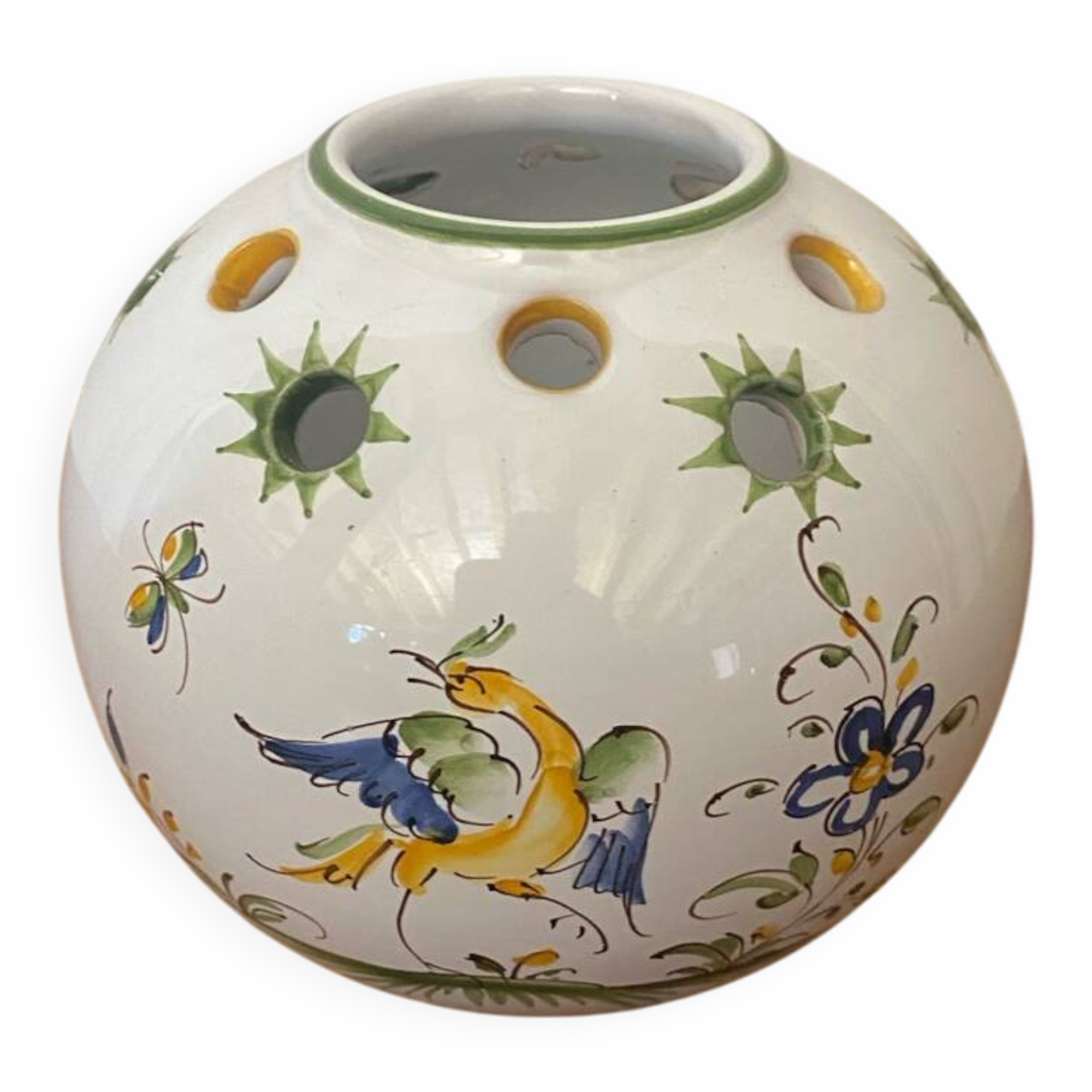 Antique flower vase moustiers white ceramic painted vintage