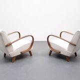 1930 Jindrich Halabala Bentwood Armchair in Ivory Premium Buckle